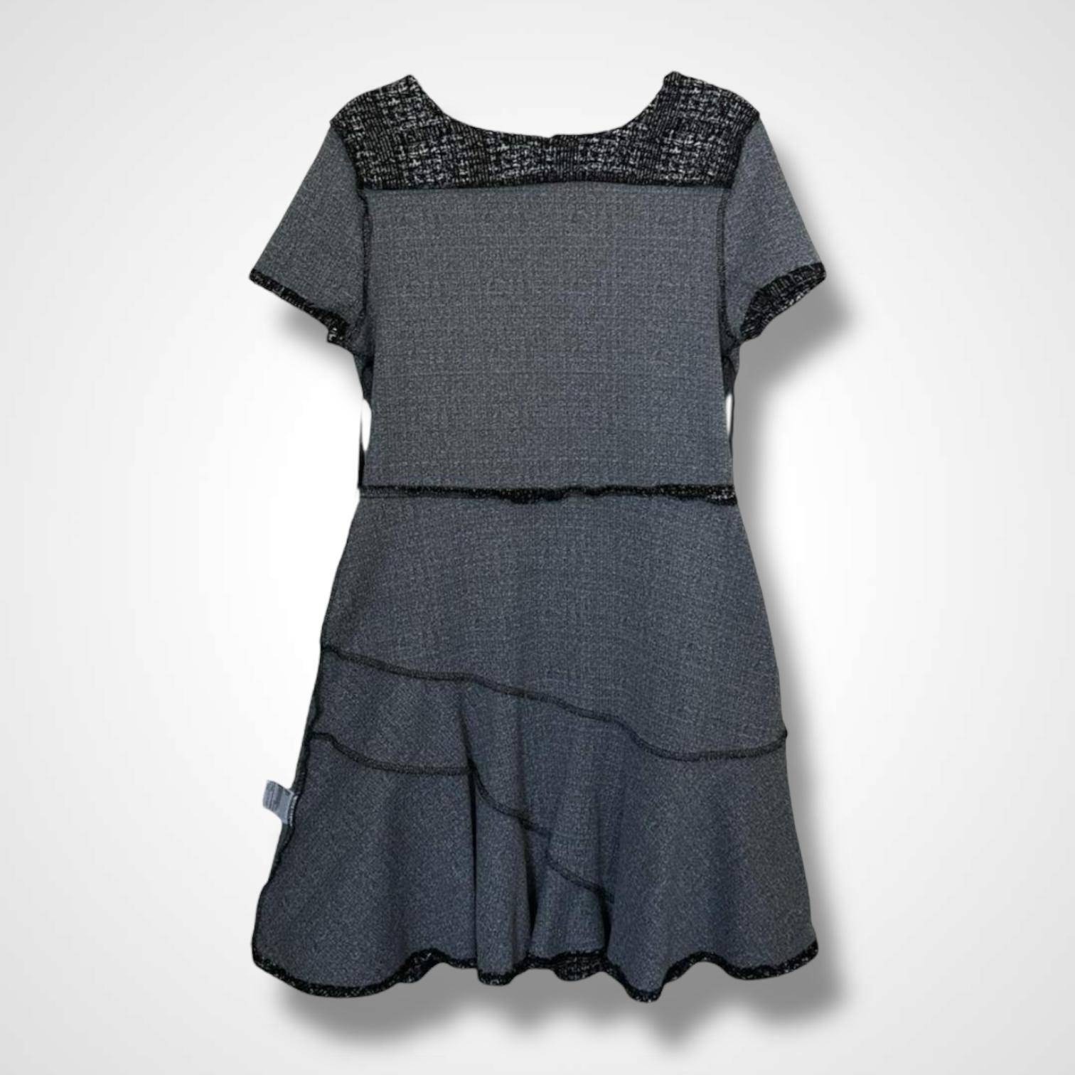 Maison Jules Tweed Dress Size L Flounce Hem Short Sleeve Black and White,
