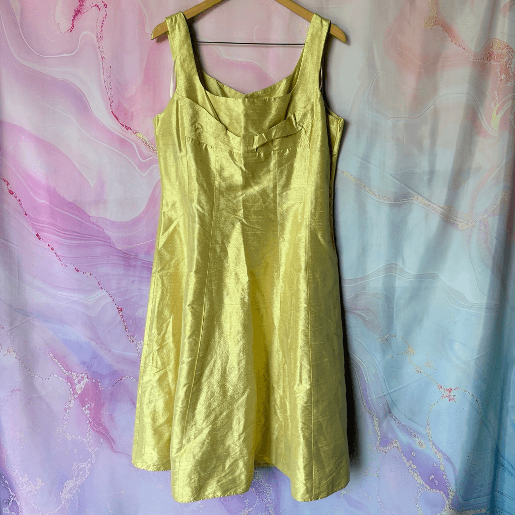 Willow Glenn New York 14 Yellow Gold Shantung Dupioni Silk Dress Luxury Cocktail