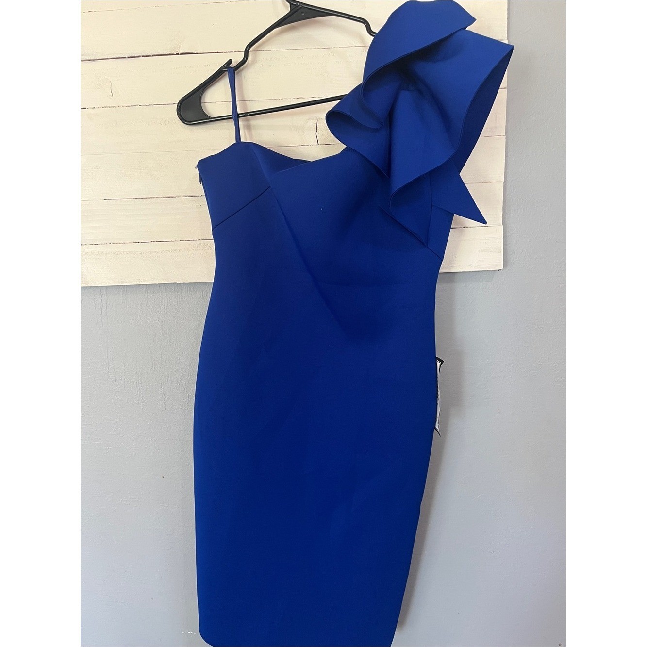 Macy’s Cobalt Blue One-Shoulder Sheath Dress with Bow Detail