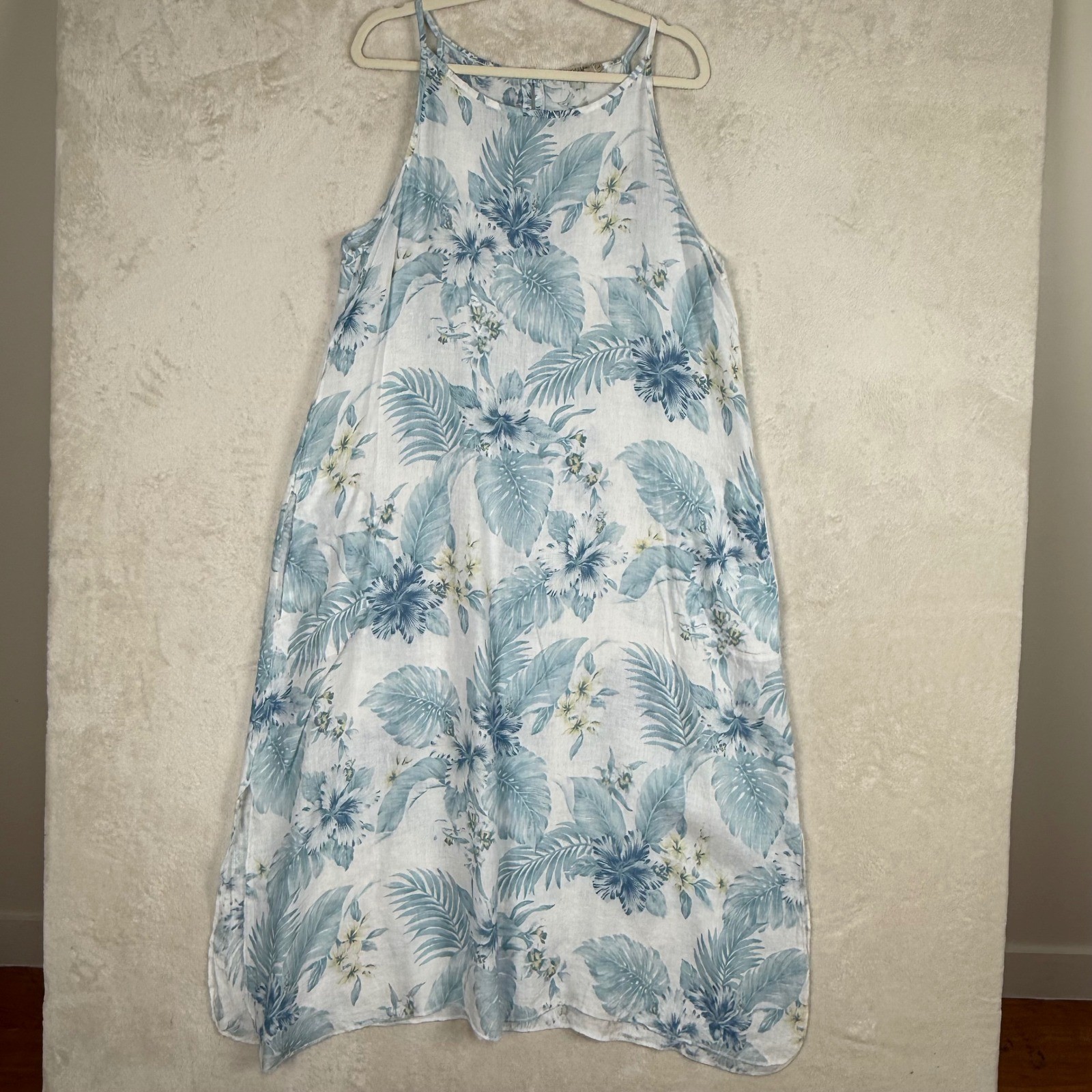 Made in Italy 100% Linen Tropical Floral Maxi Dress Large Coastal Grandma Resort
