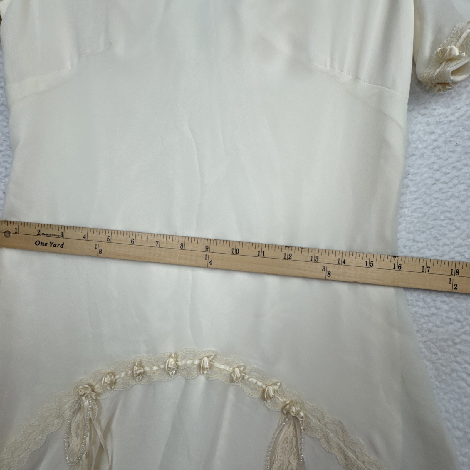 Women’s Ivory Cream Lace Bead Accent Maxi Dress Cottagecore Bridal Elegant