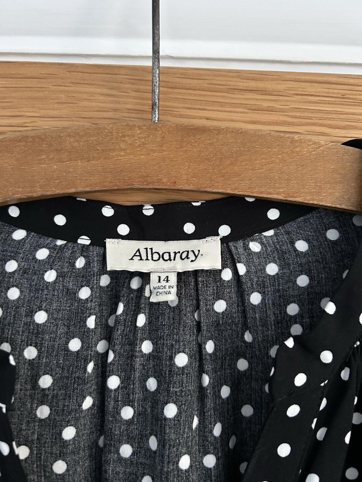 Albaray Polka Dot Midi Dress Size 14 Black White V Neck 3/4 Sleeves