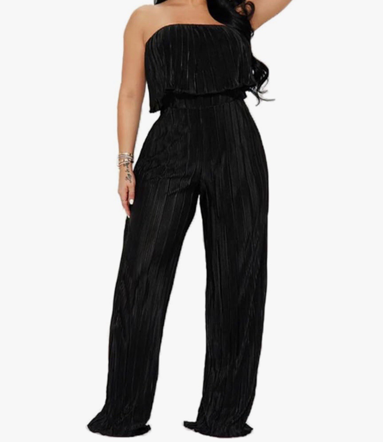 Jolie & Joy Women’s Sleeveless Off Shoulder Ruched Bodycon Wide Leg Romper Sz L