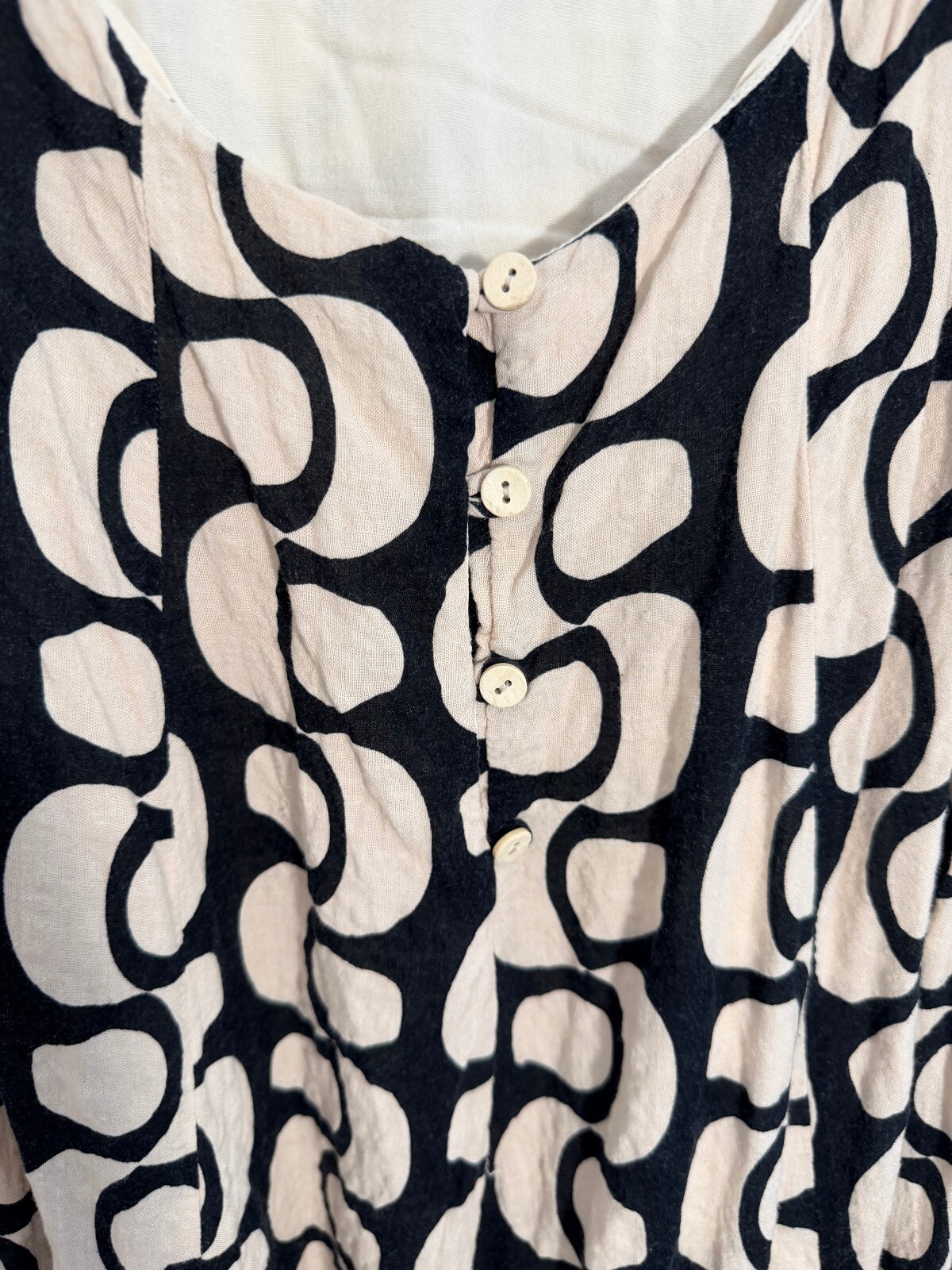 ILLA ILLA Abstract Print Midi Dress Beige Black Strappy Fit & Flare Size S