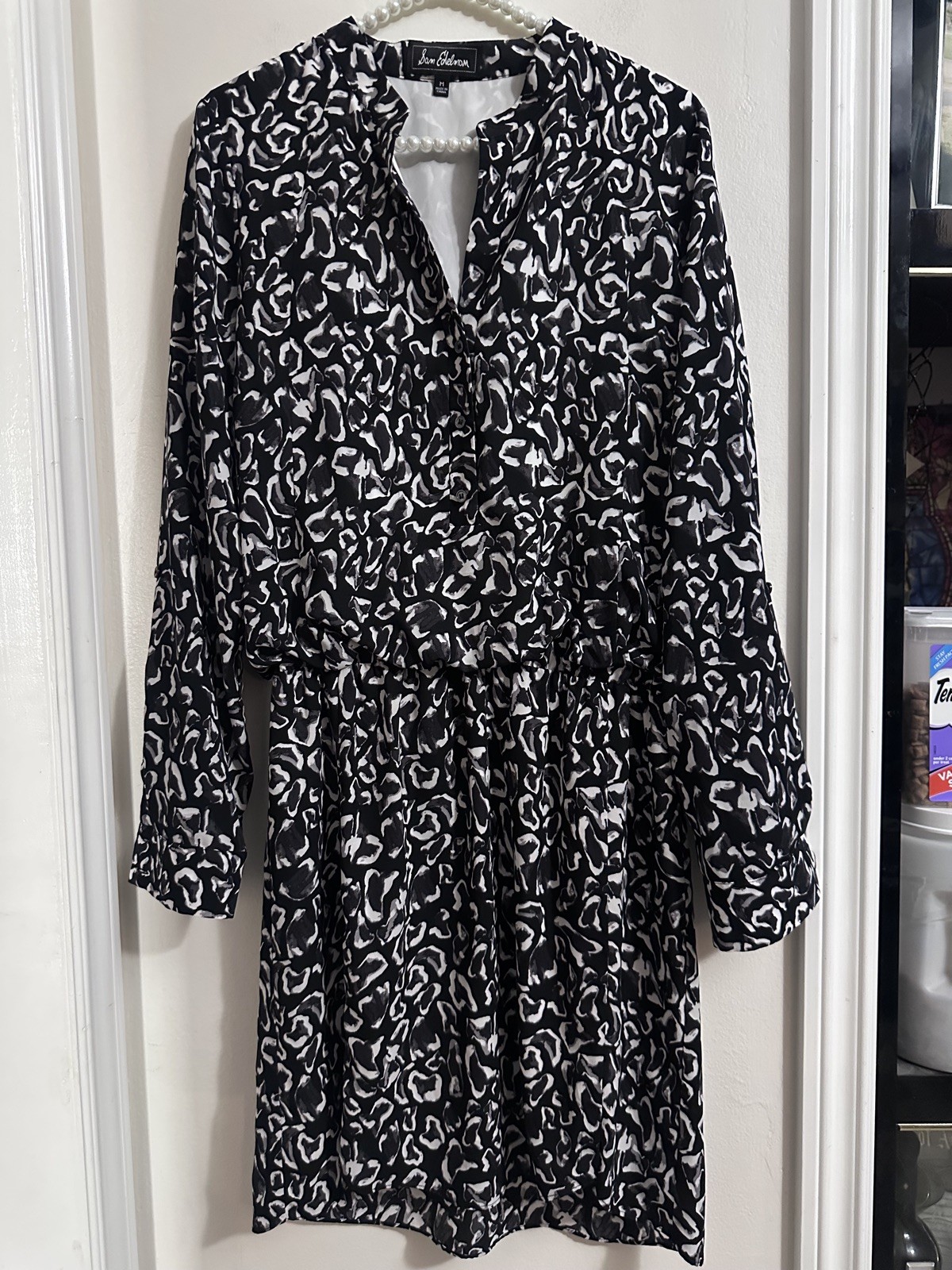 SAM EDELMAN Graphic Dress Medium Black and White Knee Length