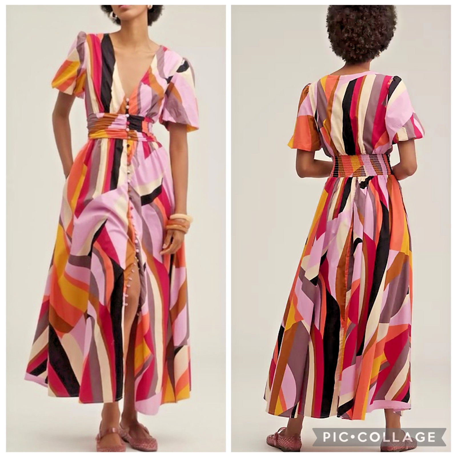 NWT Anthropologie Katerina Button-Front MAXI Dress LILAC GEOMETRIC PRINT XL