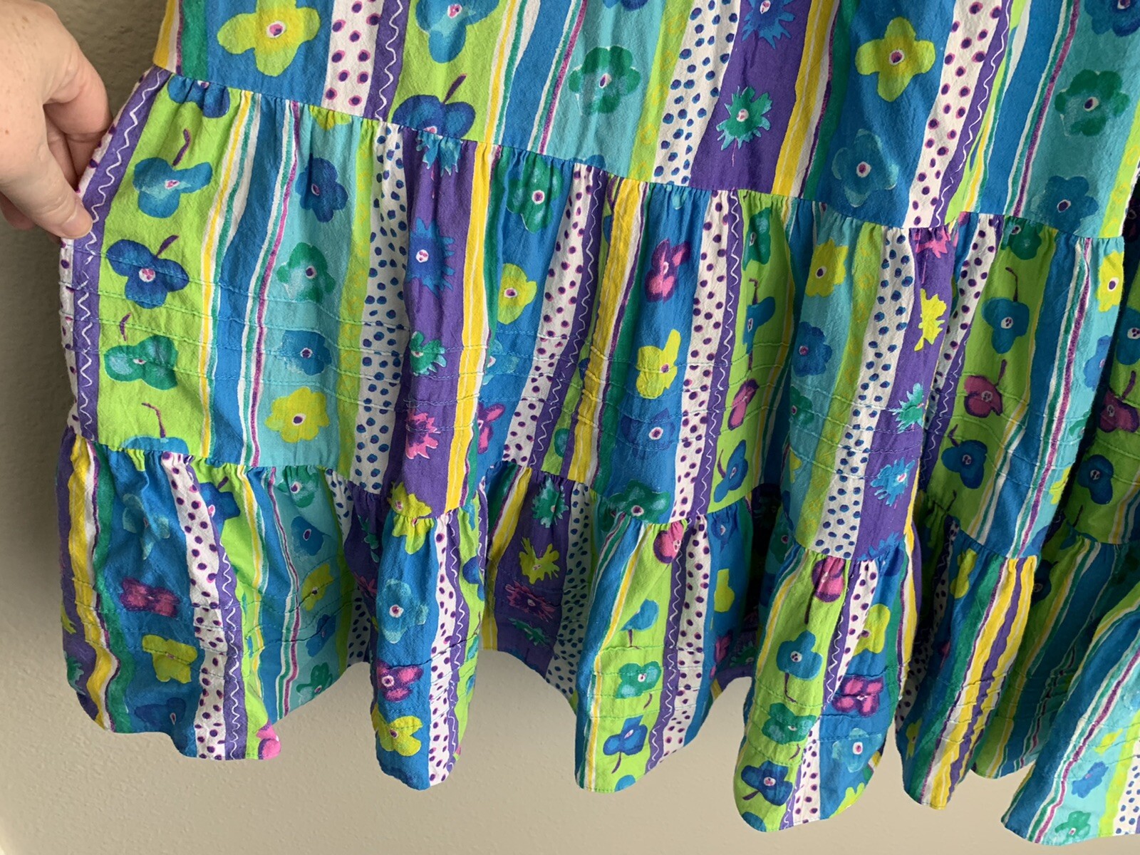 S 2 Two Potato Purple Blue Flower Stripe Casual House Dress Lounge Vintage Small