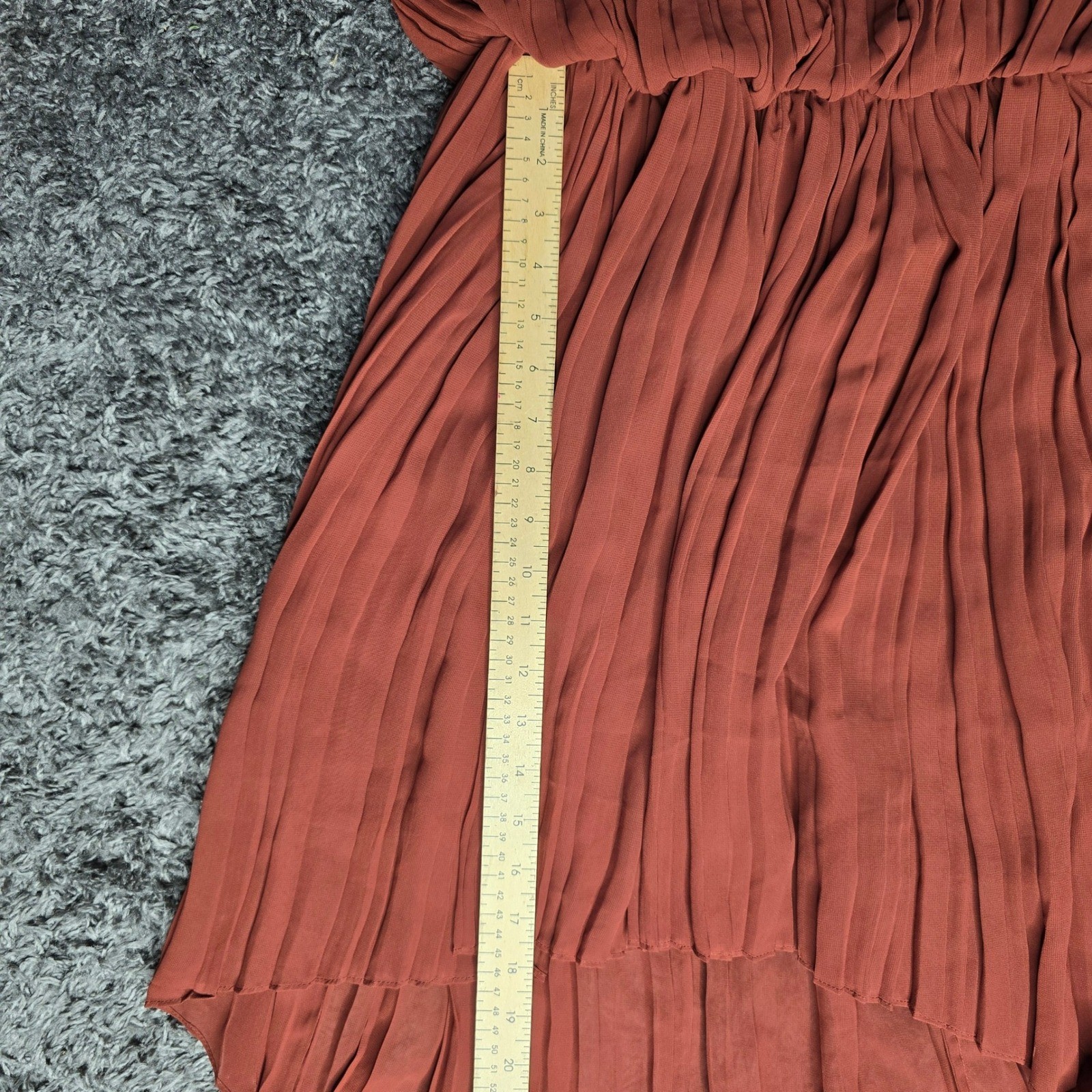 BCBGeneration Rust Orange Pleated High-Low Dress XS Smocked Waist Spaghetti Strp