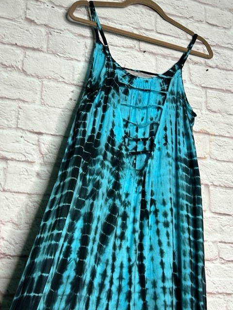 Small/Medium New Tie Dye Gray Black Aqua Blue Gauze Slip Dress Beach Cover 50$