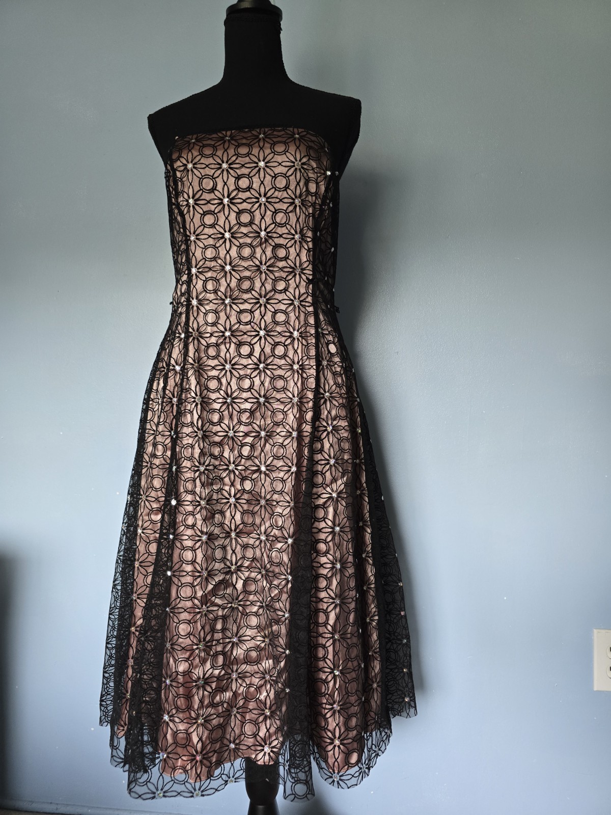 Adrianna Papell Botique Mesh Sequins Cocktail Black Strapless Dress 14