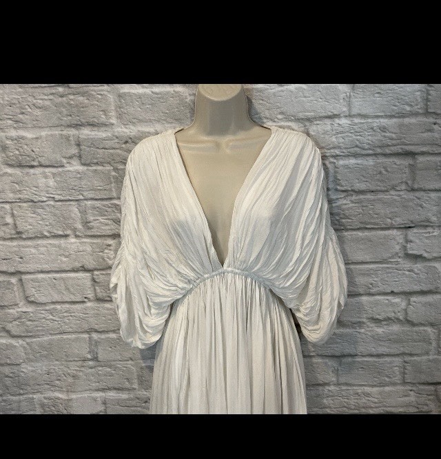 Inda Amerta Gathered Midi Dress in Bone XS Angelic Greek Goddess Empire Waist