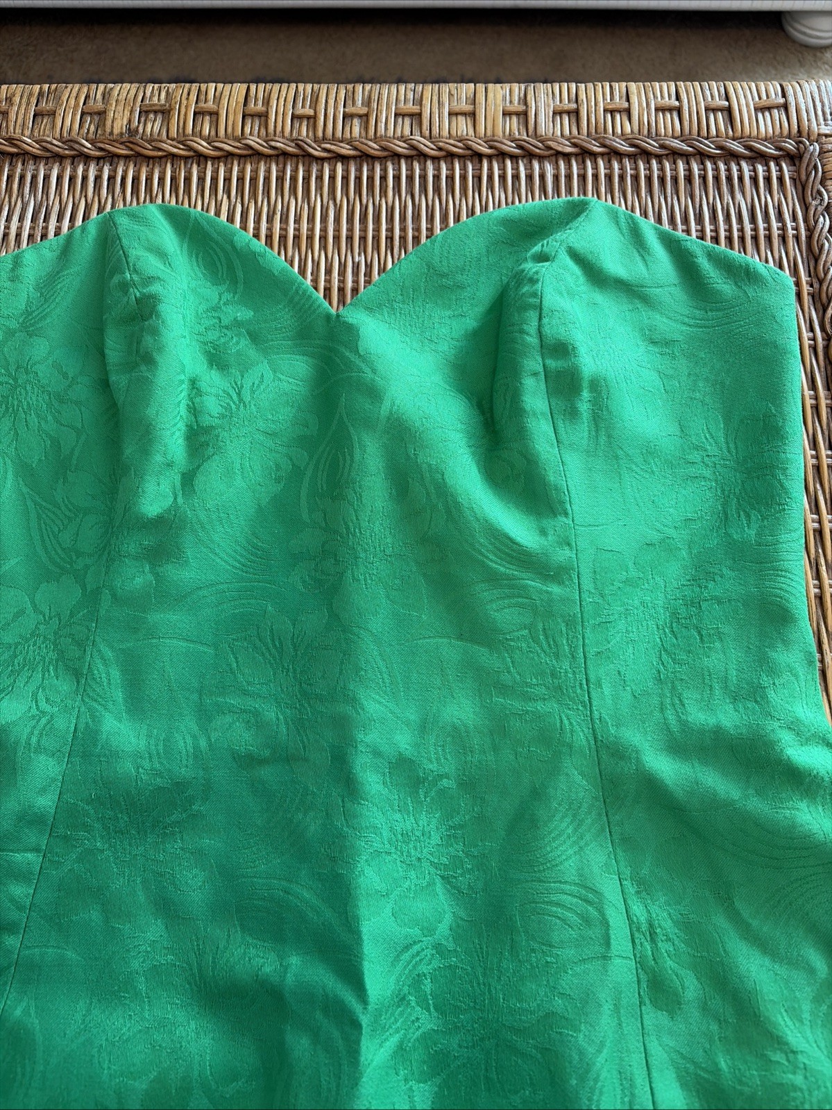 A.J. Bari Strapless Green Brocade Boned Cocktail Dress Sz 8/10