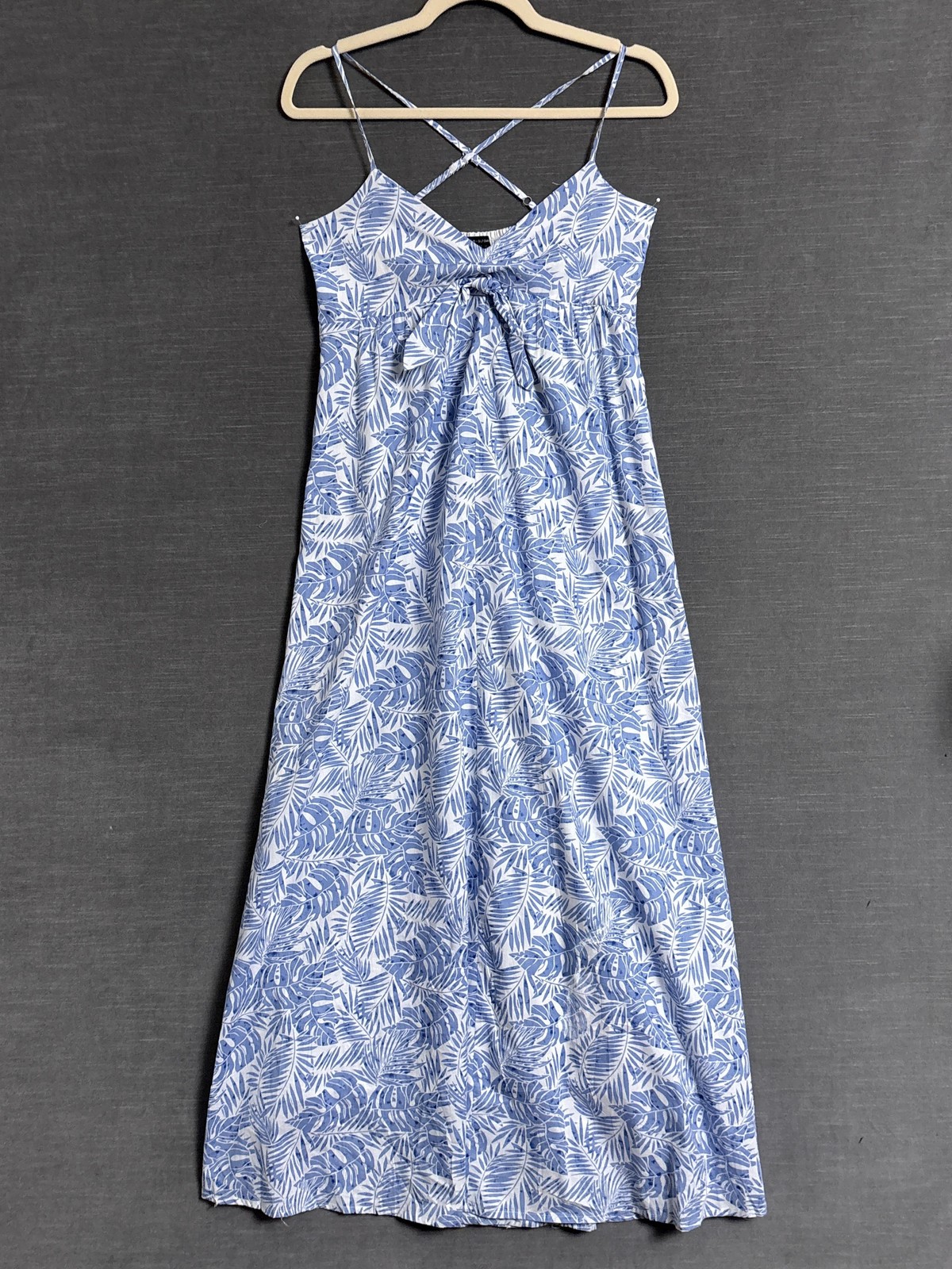 Selfie SLFGIRL Dress S Blue Tropical Bow Maxi Sundress Beach Resort Boho Smocked