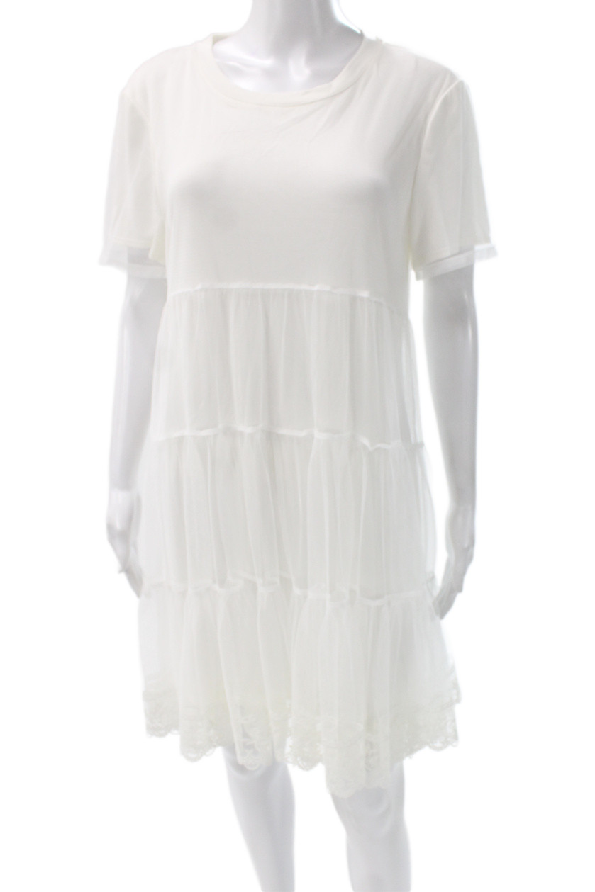 Alice + Olivia Women T-Shirt Dress White Short-Sleeve Knee-Length Size M