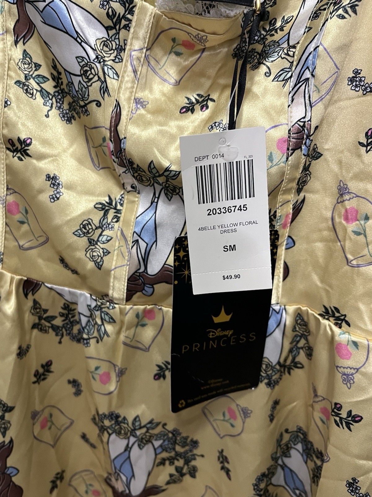 Hot Topic Disney Beauty And The Beast Character & Roses Dress small Yellow