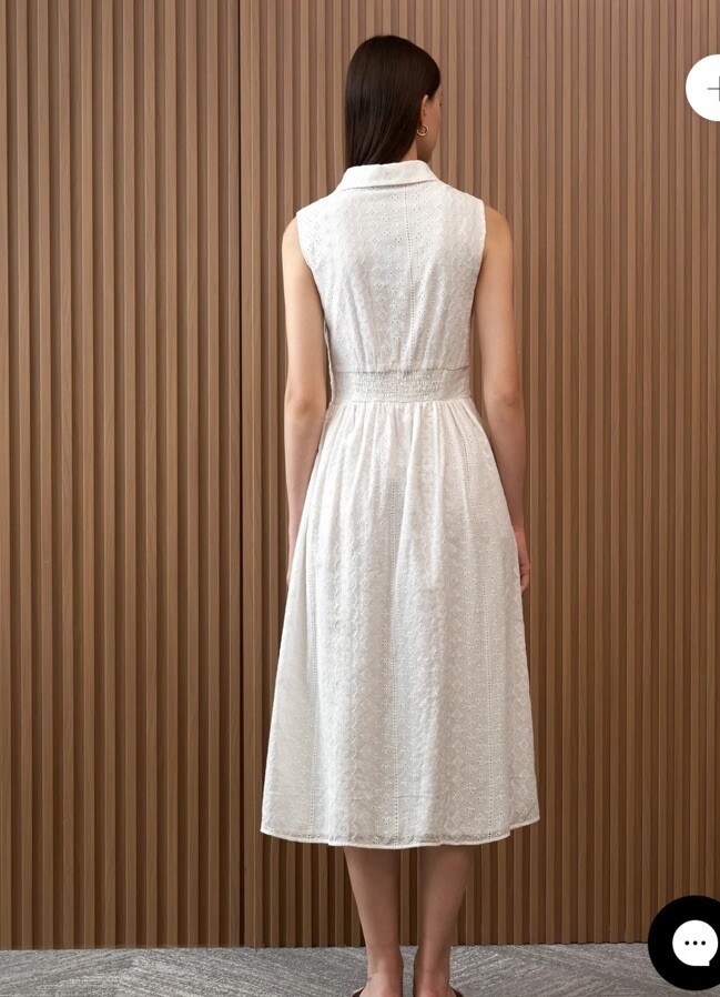 ZARA Openwork Embroidered Eyelet Midi Dress L White Sleeveless V Neck Feminine