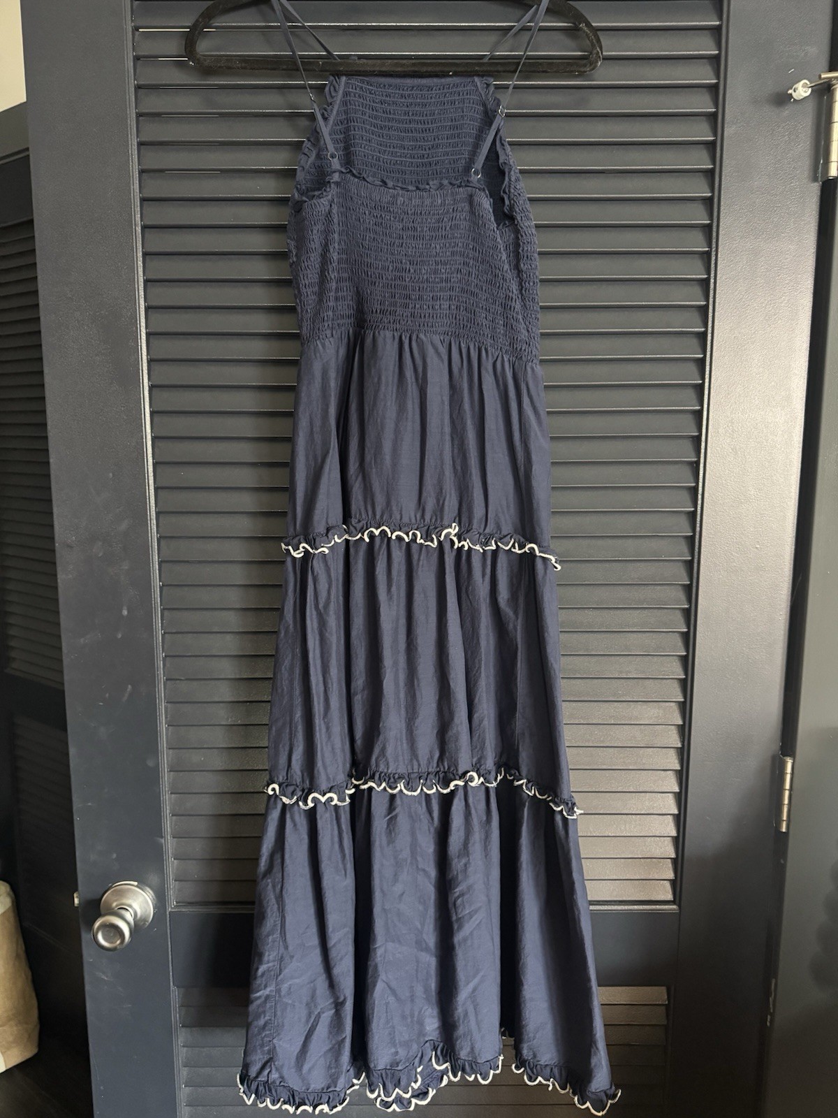 Ann Taylor Navy Square Neck Smocked Strappy Lined Maxi Dress XXSP Petite