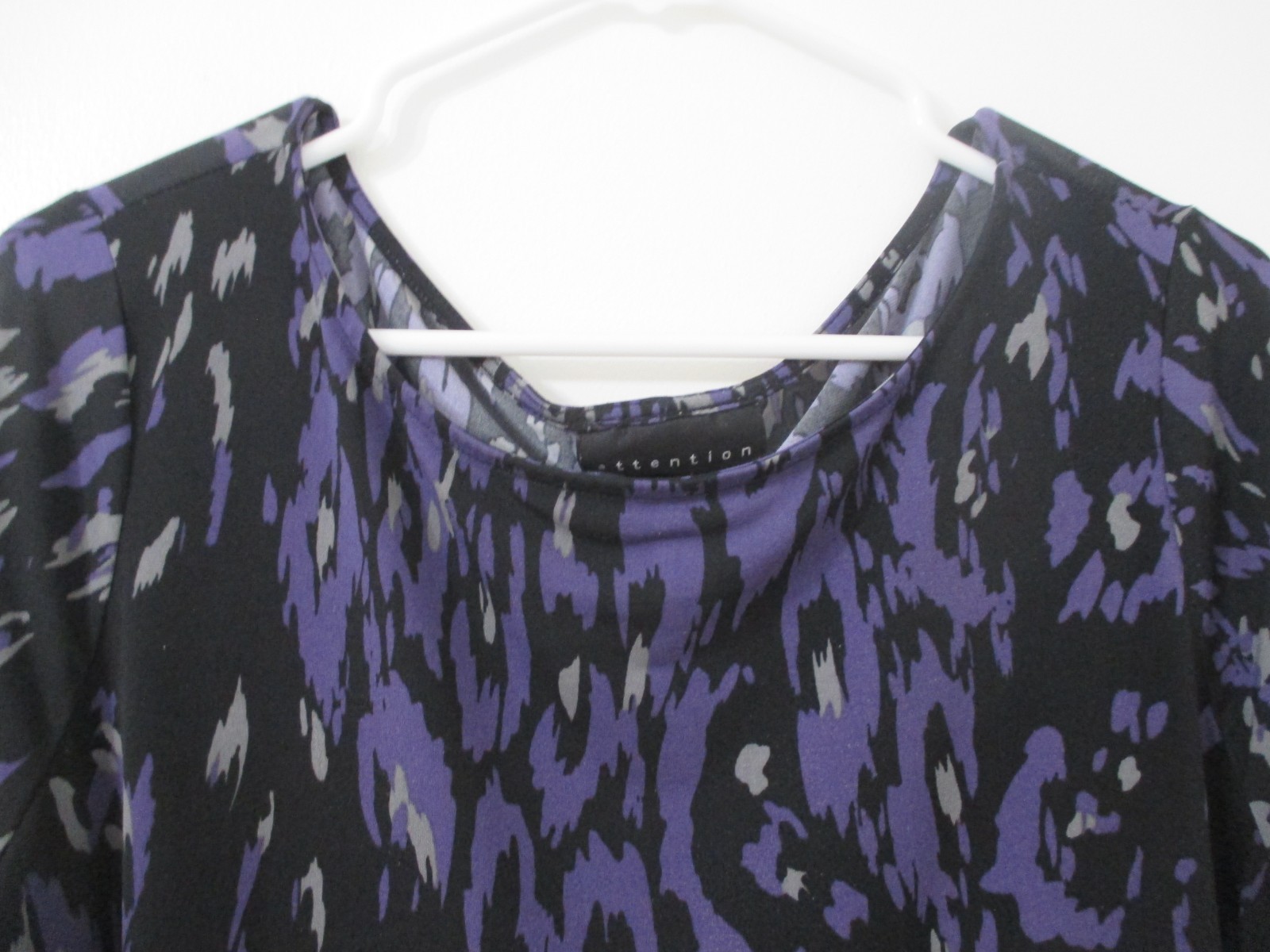 Attention Size Large Purple Black Gray Dress 3/4 Sleeve Roll cuff