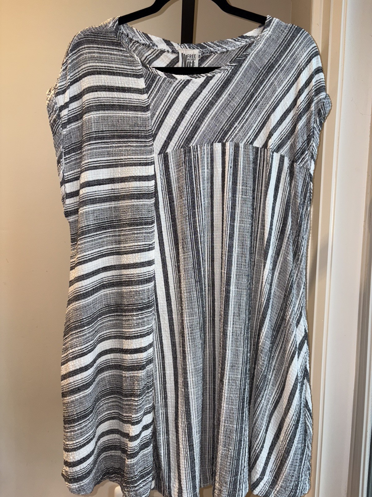 Free People Mixed Stripe Linen Blend Dress Medium Oversized Tunic Top Coverup
