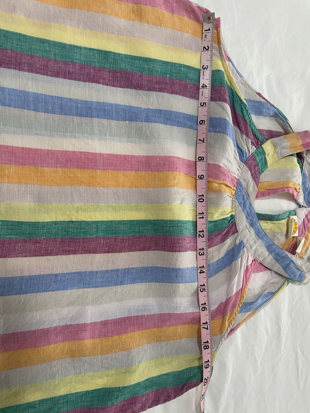 C&C California 100% Linen Pastel Striped Shift Dress Round Neck, Size M