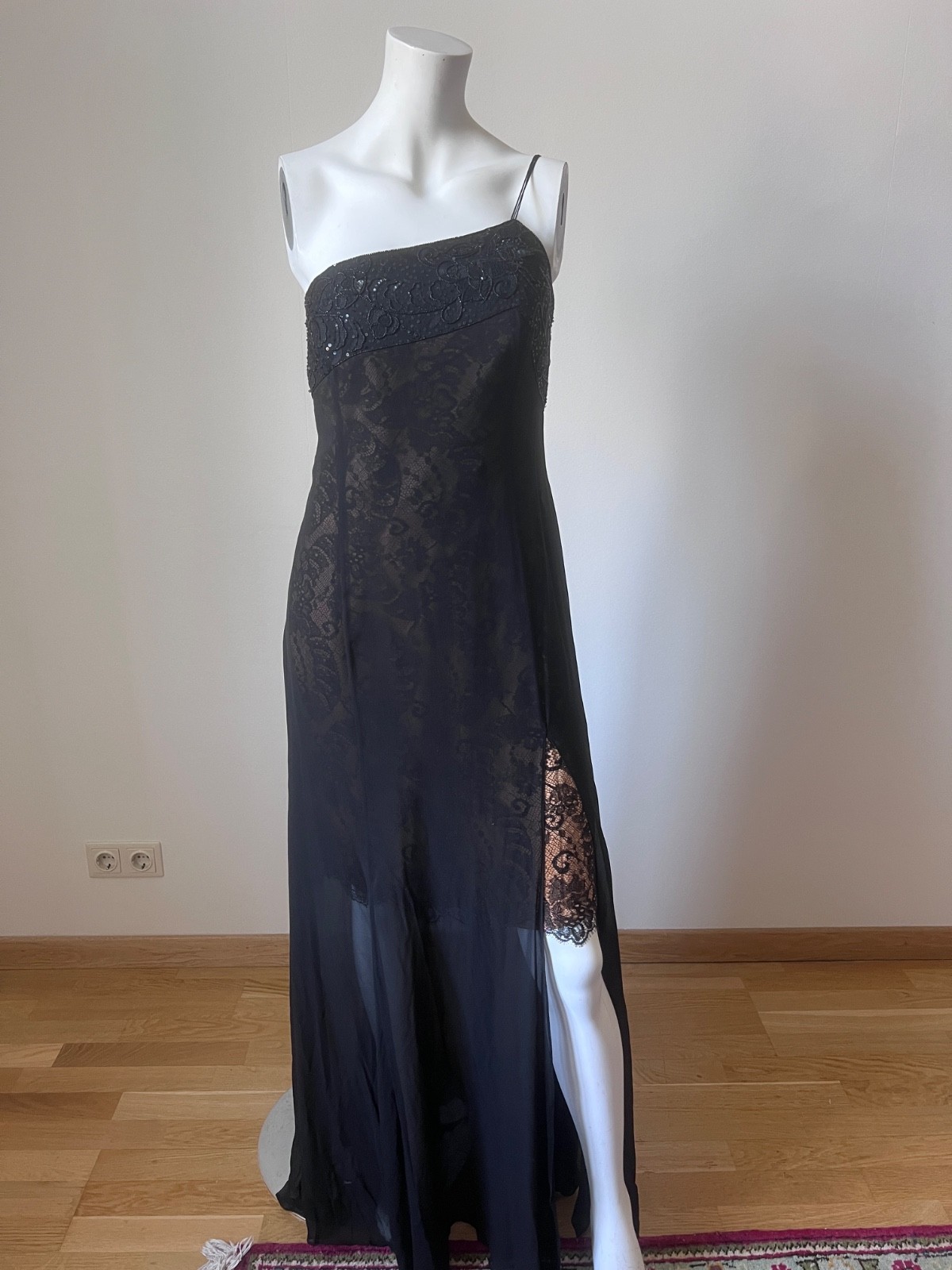 Vintage Silk Maxi Escada One Shoulder Gown with Lace underdress sz L