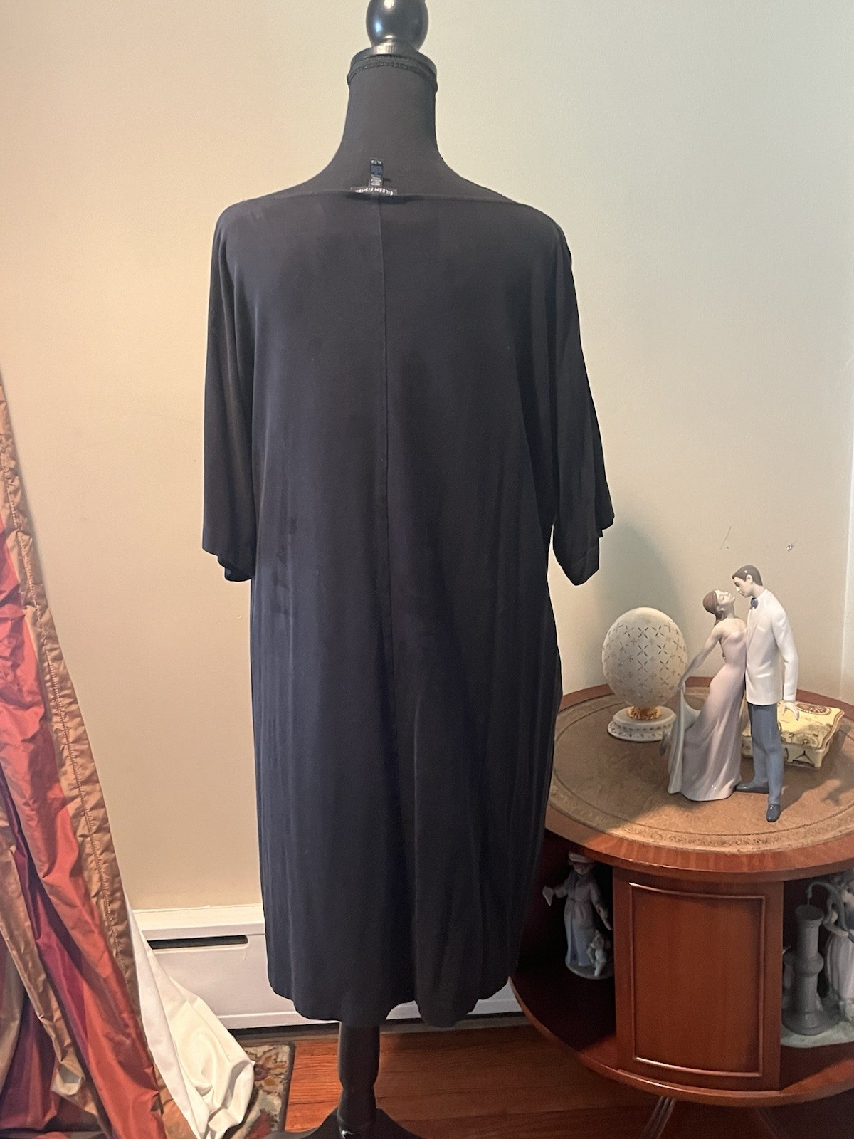 EILEEN FISHER BLACK SHIFT SHEATH DRESS UNLINED XL OPEN SHOULDER TENCEL BOAT NECK