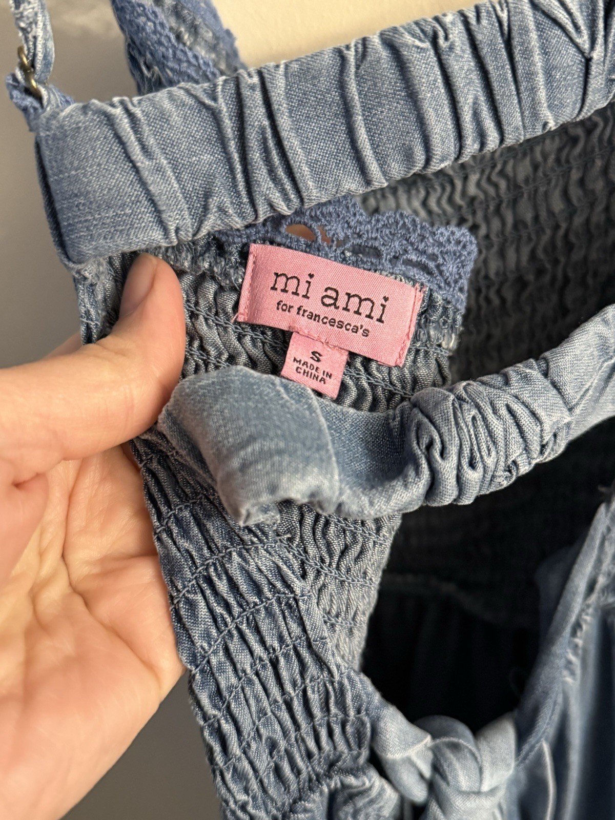 Miami For Francesca’s Chambray Smocked Tie Dress Size S