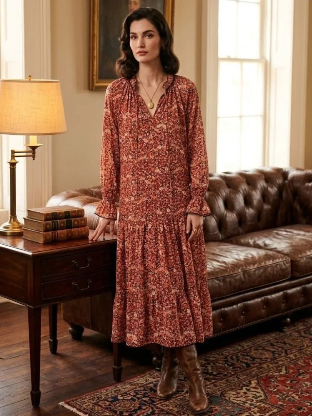 O.P.T. Poppy Boho Floral Midi Dress Women’s Size X-Small