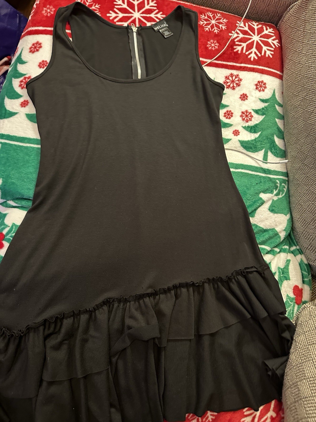 Wet Seal Sleeveless Black Layered Tiered Ruffle Dress Sz L Exposed Zipper Gift