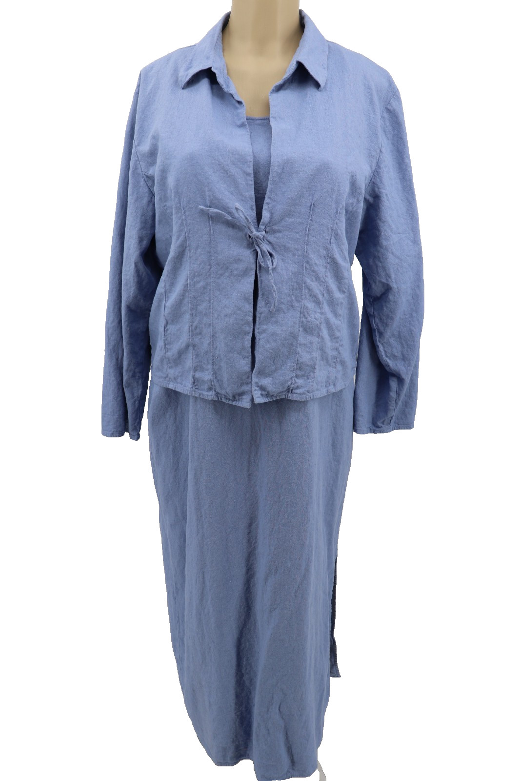 Coldwater Creek 2 Pc Linen Blend Maxi Dress & Jacket Womens Size Large Blue Long