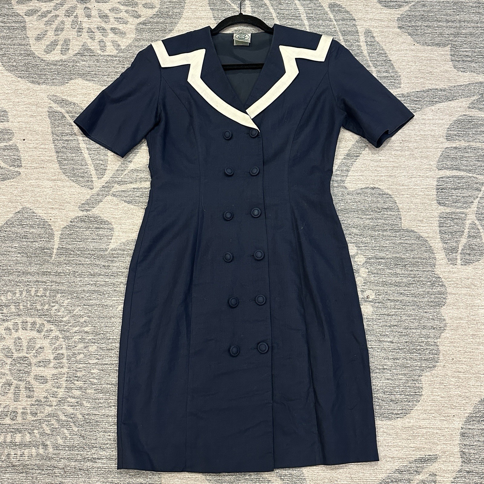 Vintage 90s Laura Ashley Nautical Blue Blazer Sheath Dress Sailor US Size 8