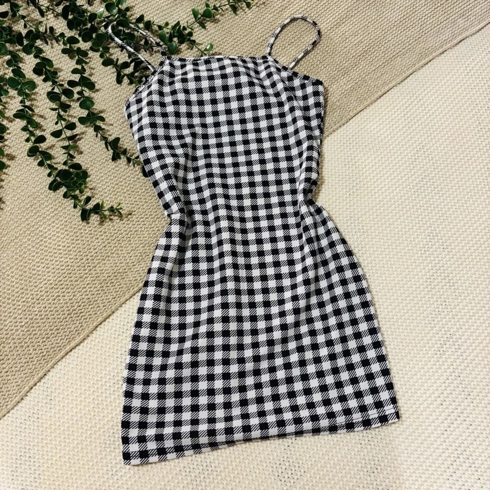 SHEIN Black & White Checkered Cami Mini Dress – Gingham Bodycon Slip