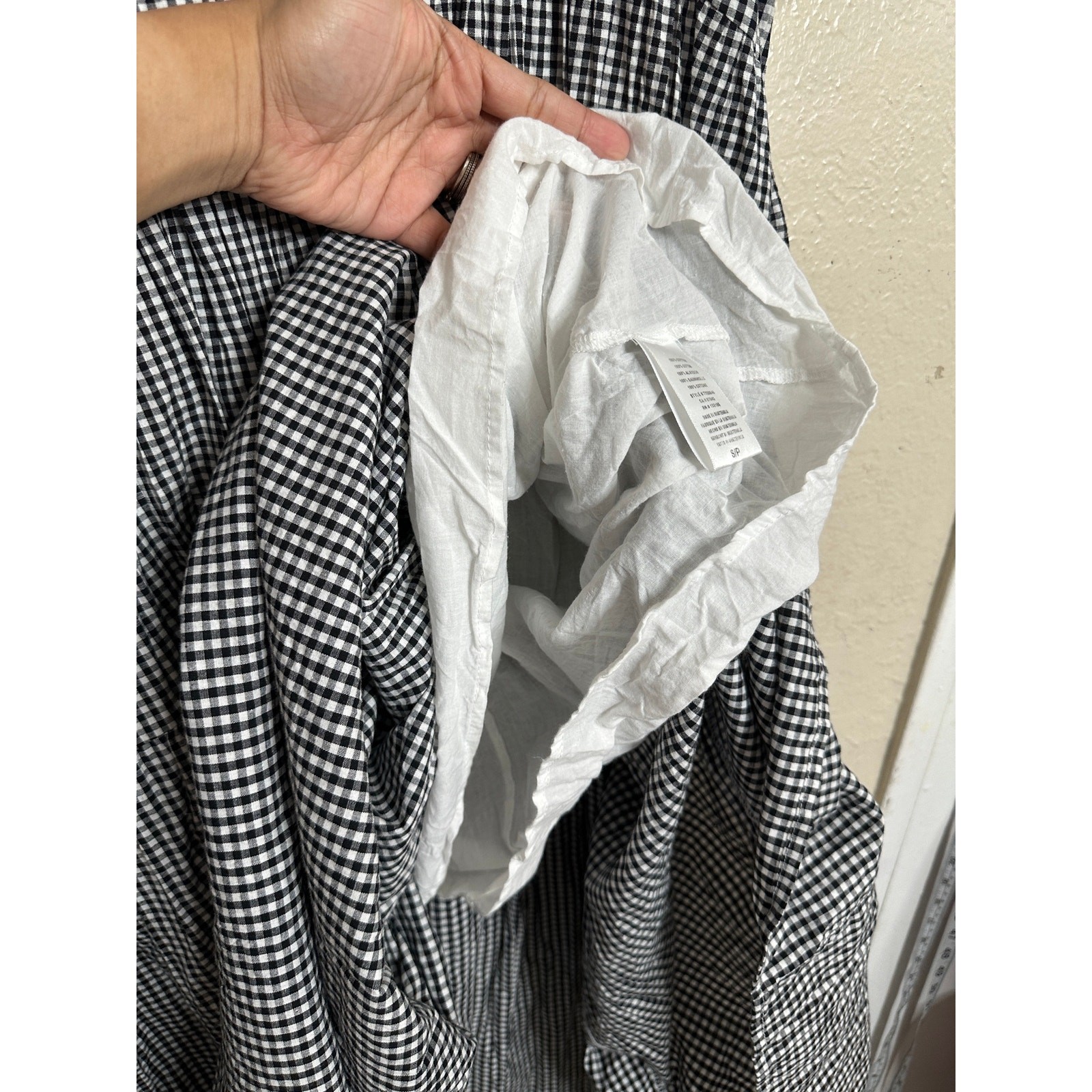 Eri + Ali Evaline Maxi Dress size S Black White Gingham Tiered Puff Sleeve
