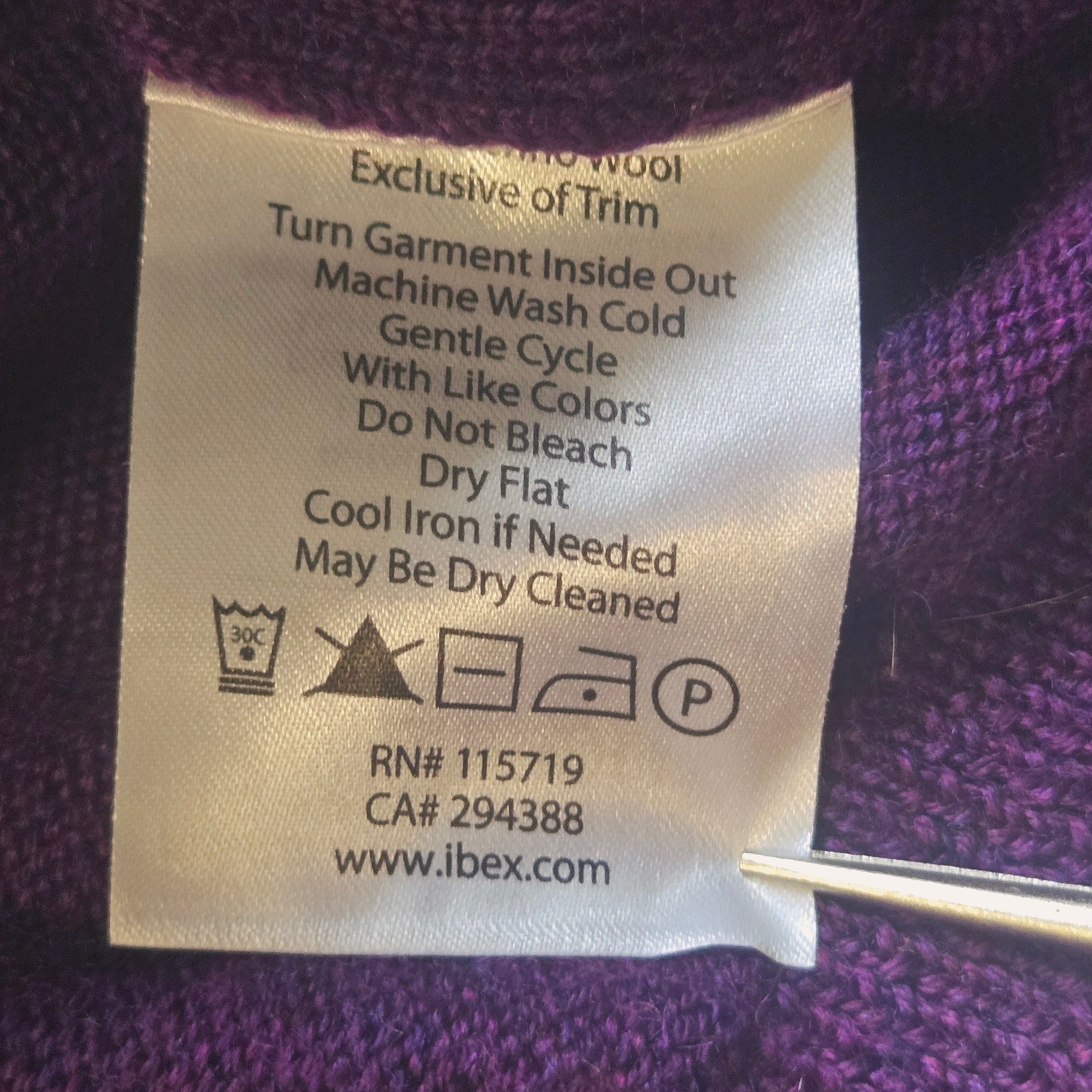 Ibex Womens Purple Merino Wool Cable Knit Long Sleeve Sweater Dress Size L