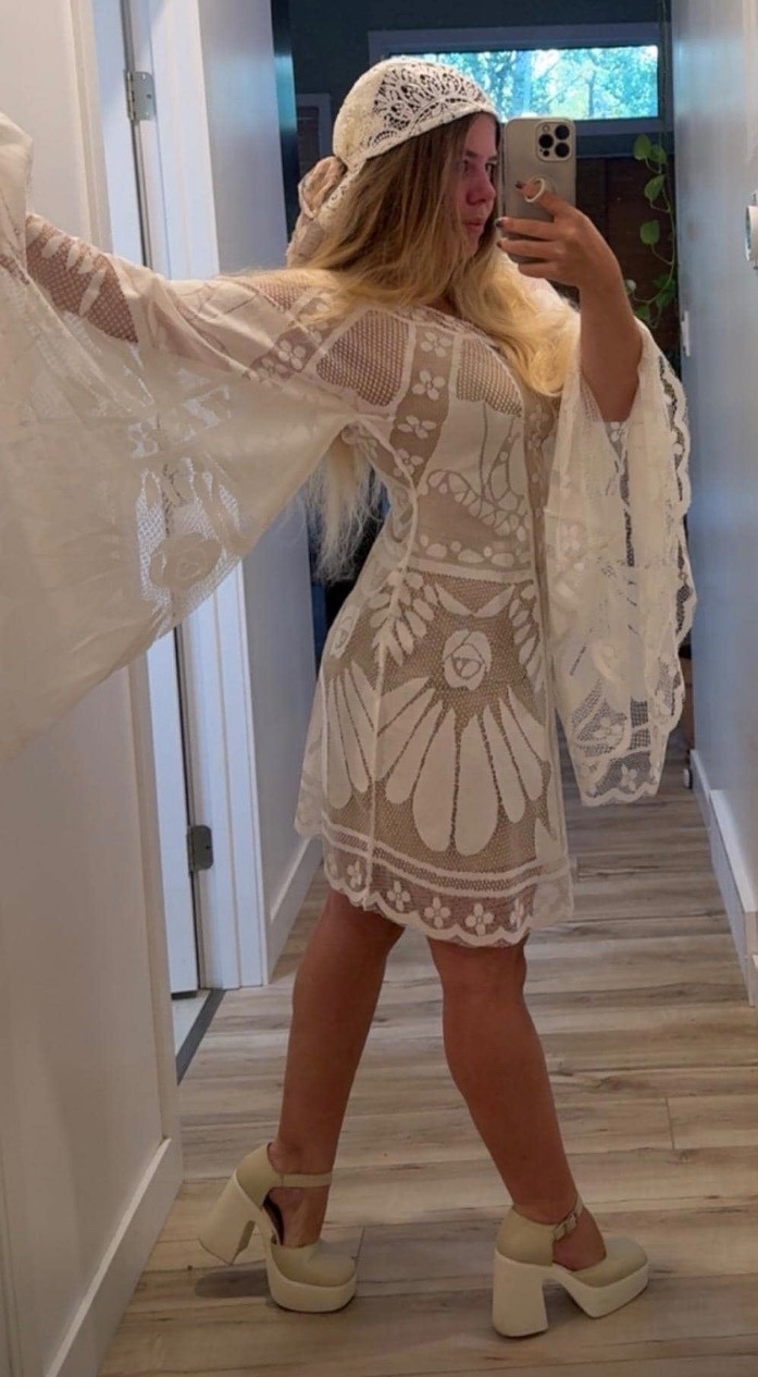 Lace Boho Wedding Dress with Bell Sleeves Elopement XS-3X