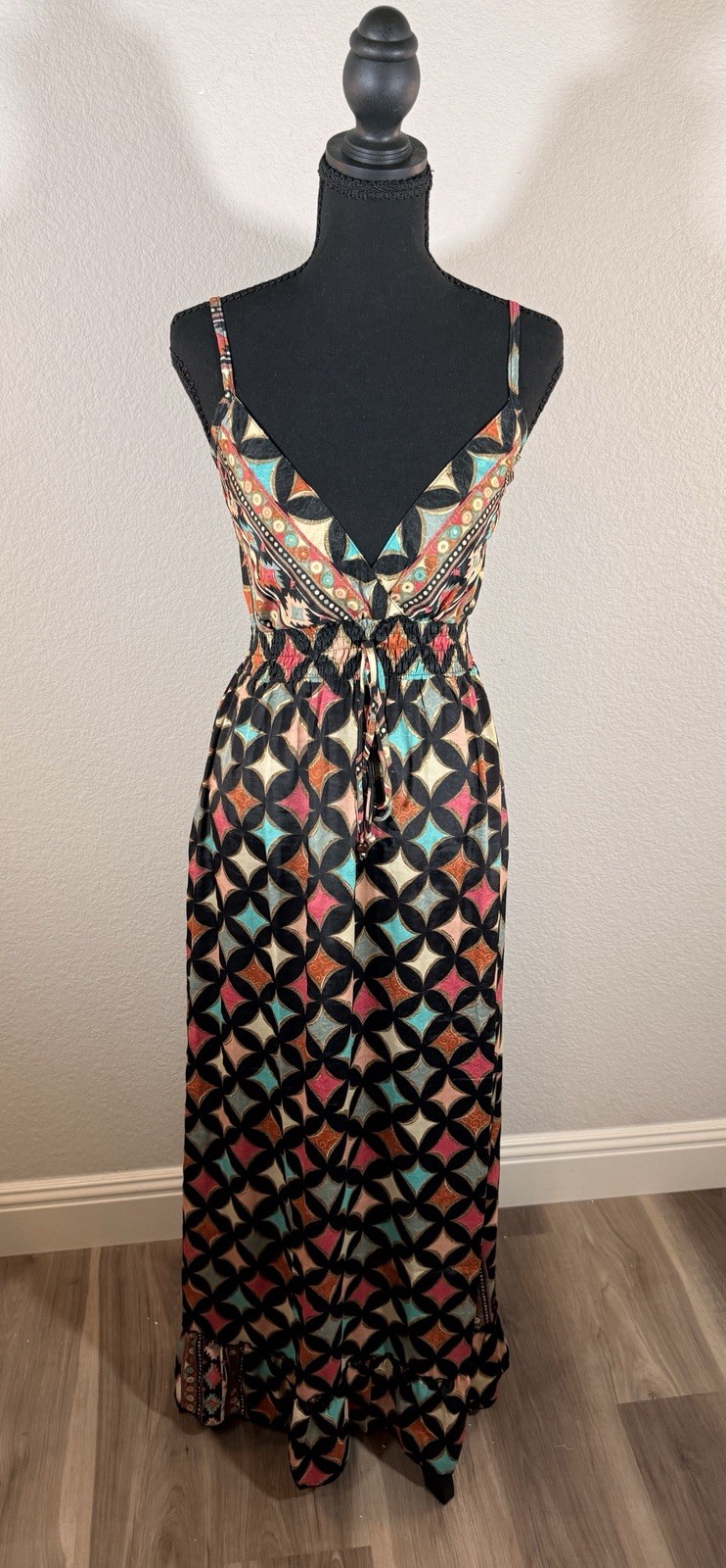 NWT Raga Nahar Spaghetti Maxi Dress. Size XS. Goemetric Design. MSRP $245