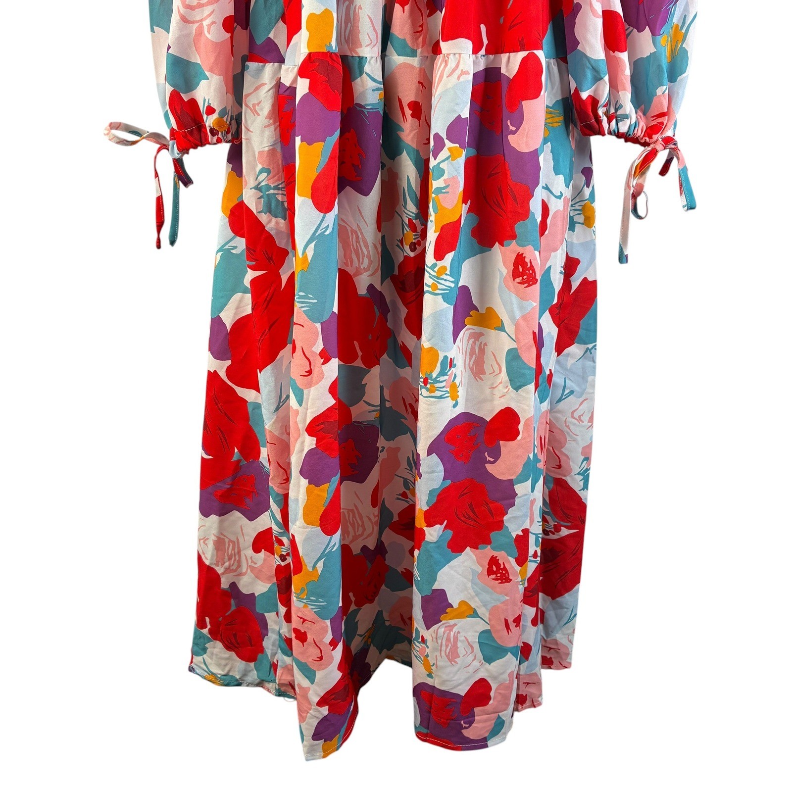 SundayUp Womens Floral Smocked Maxi Dress Long Puff Sleeve Tiered Multicolor LG