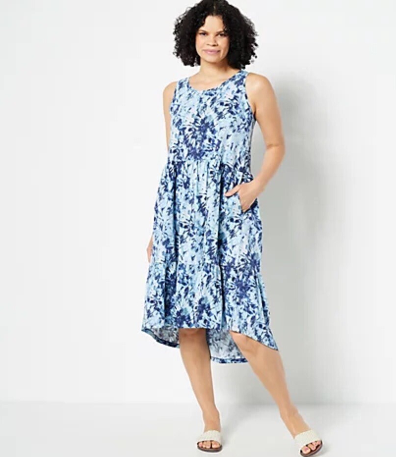 LOGO by Lori Goldstein Regular Sleeveless Tiered Dress Blue Small A499615