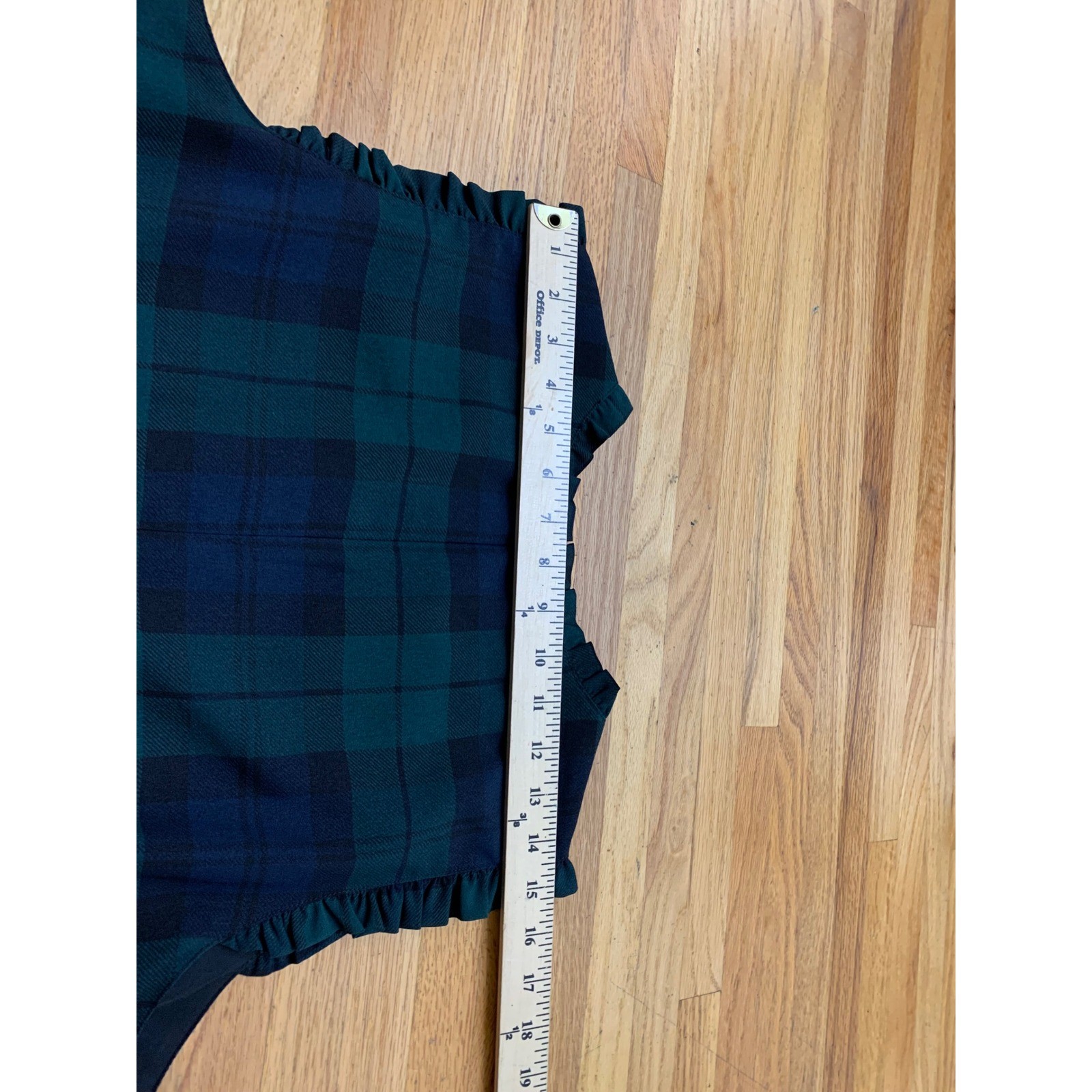 J.Crew Black Watch Plaid Ruffle Neck Shift Dress Green Blue Tartan Size 18