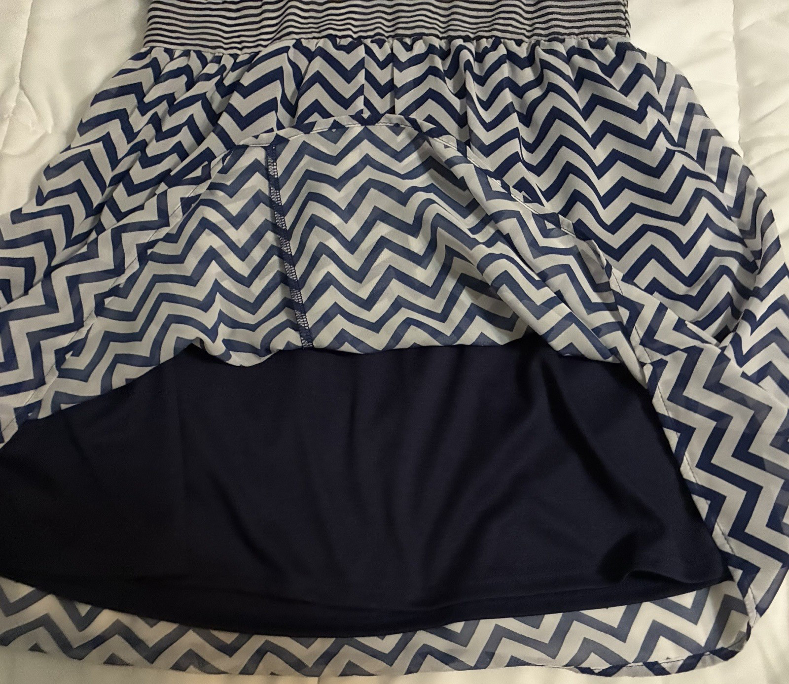 charming charlie Blue Chevron Dress M Sleeveless Chiffon Tank Mini Sundress Boat