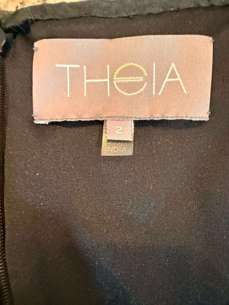 THEIA Black Sequin Cocktail Dress Size 2 Sheath 3/4 Sleeve Party Evening