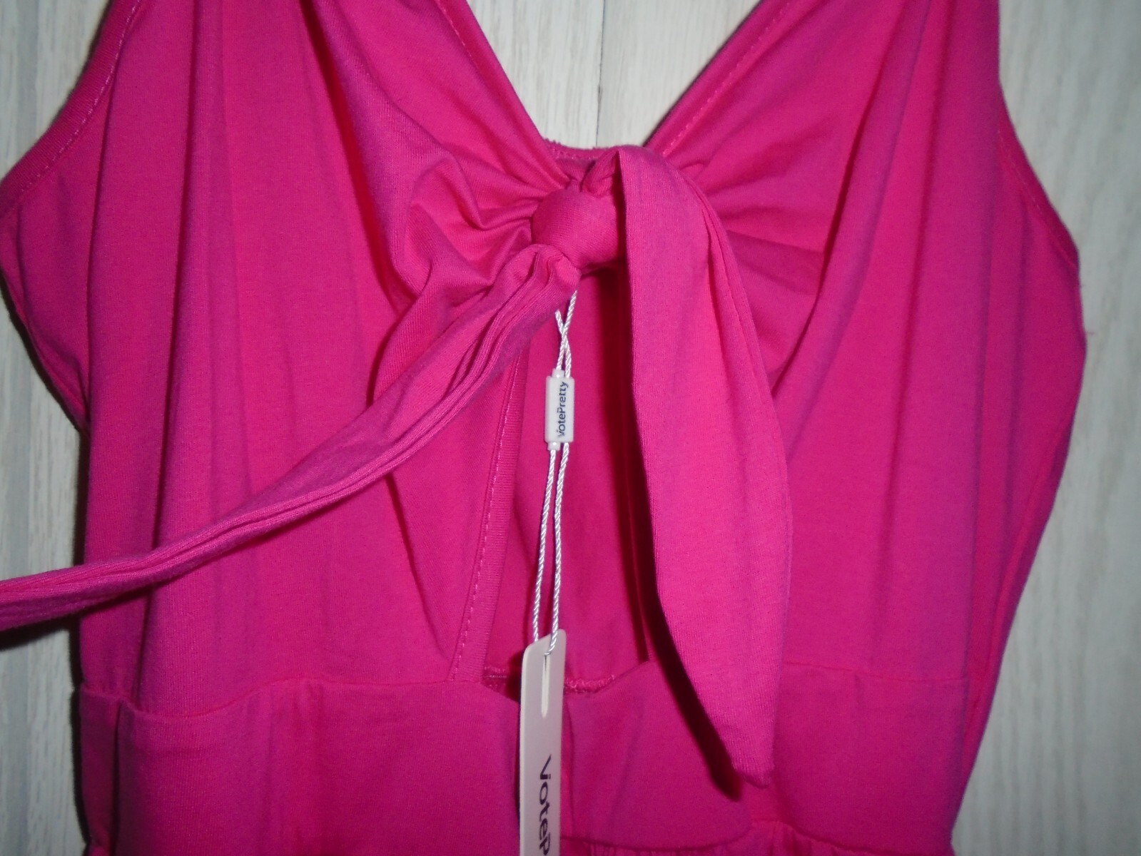 Vote Pretty Keyhole Tie Neckline Pockets Babydoll Sun Dress Pink Size LARGE NWT