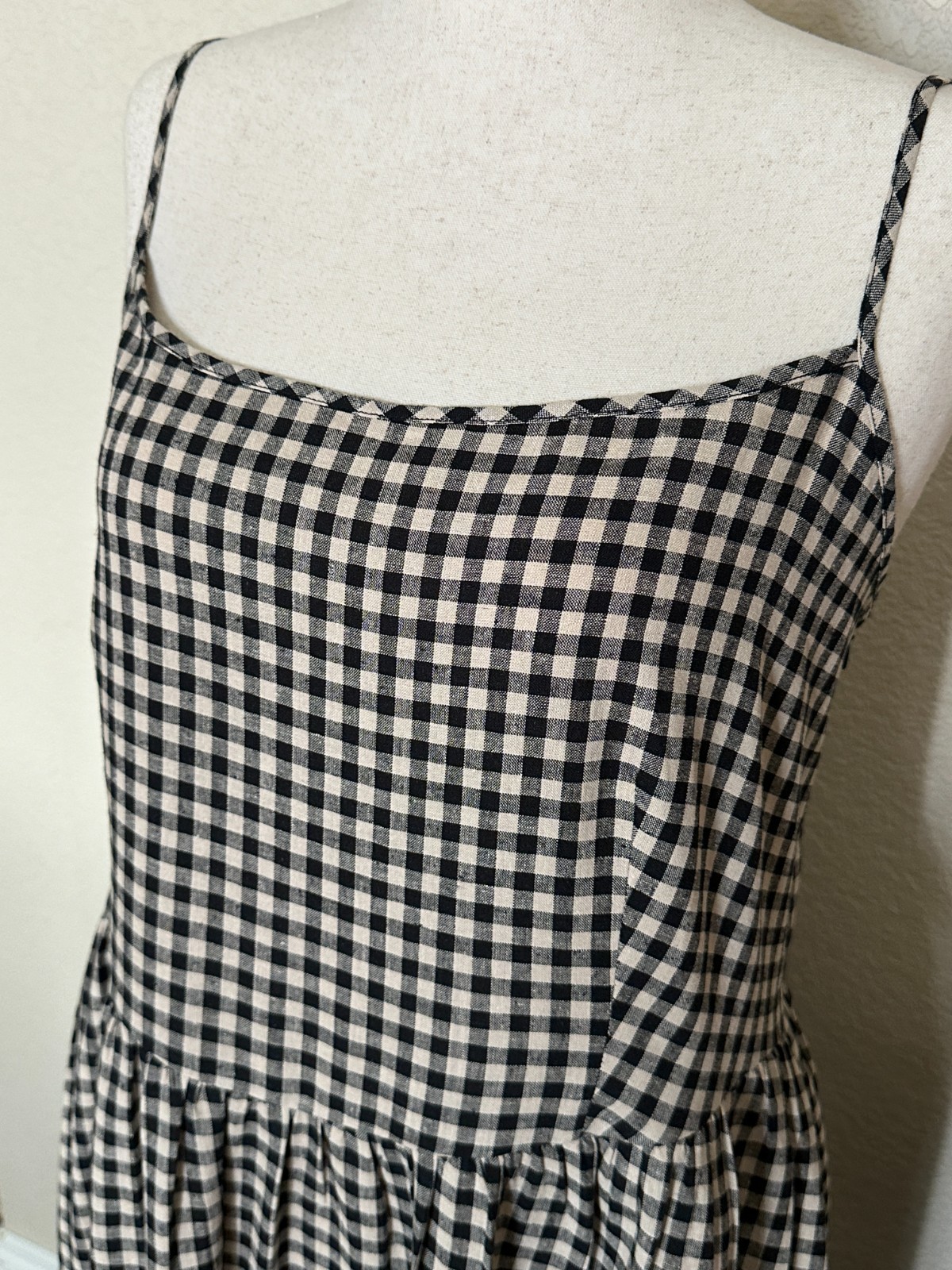 GAP Black Ivory Gingham Linen Blend Drop Waist Dress XL Pockets NWT