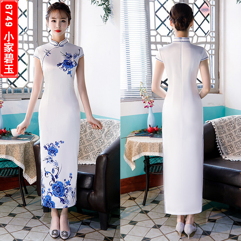 Long Cheongsam Fashion Improved Chinese Style Dress Slim Daily Cheongsam