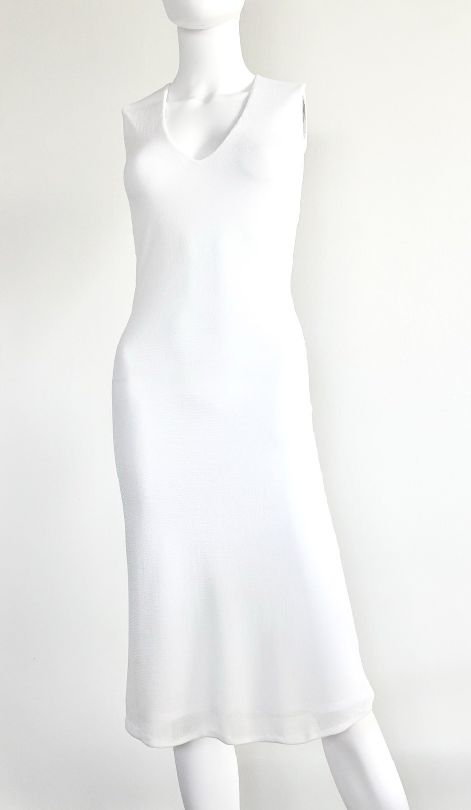 *GUCCI by TOM FORD* White Sleeveless V-Neck Viscose Knit Midi Dress, Circa 2004