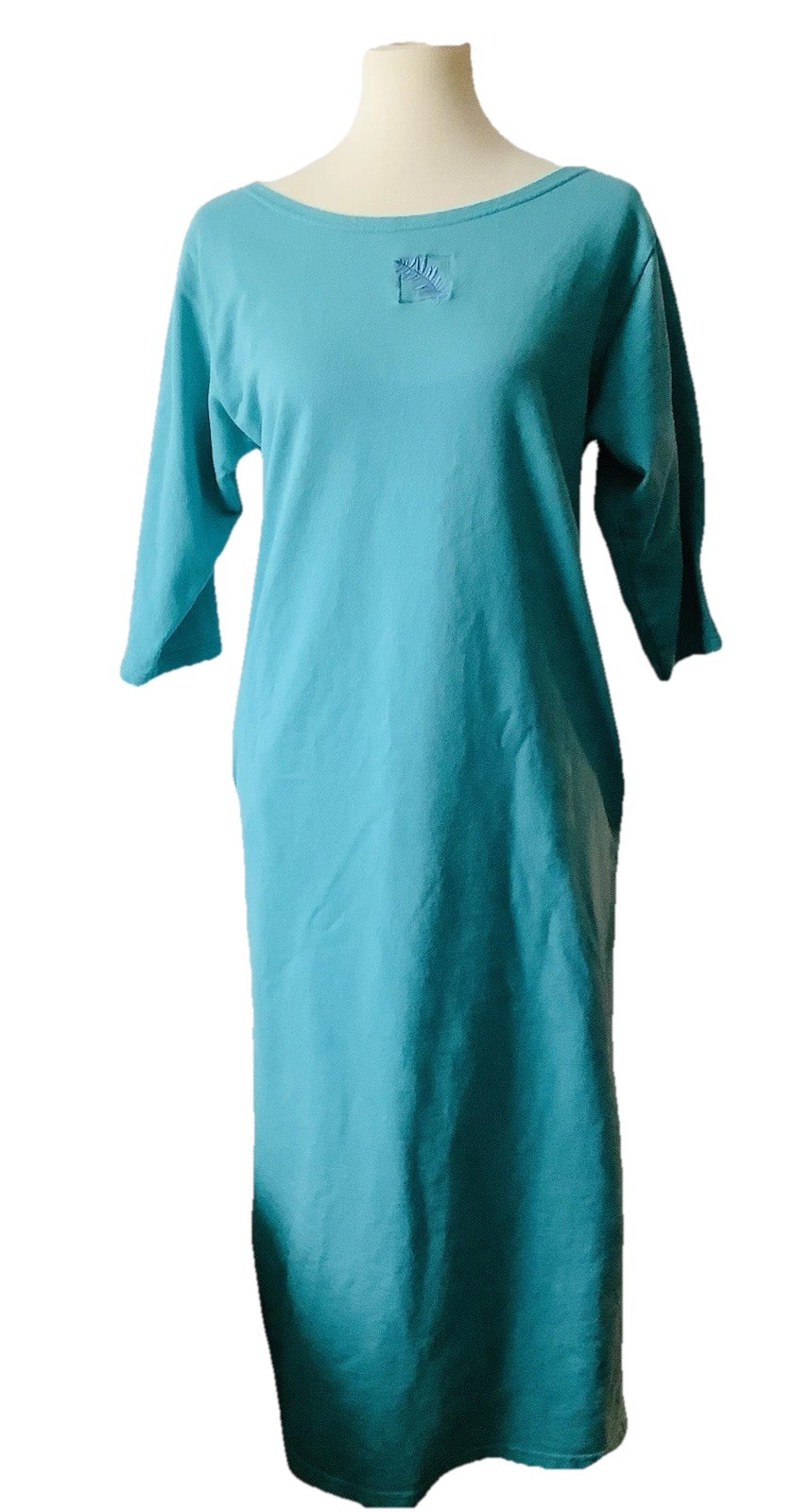 CYPRESS TSHIRT Dress (S) Long, Slits, 3/4 Sleeve Turquoise, Pockets Cozy Comfy