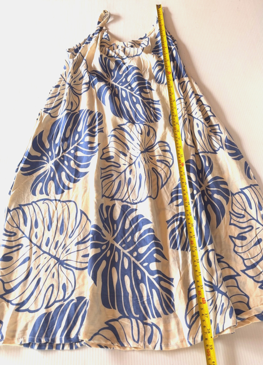 Napua Collection Honolulu Reverse Monstera Blue Rayon Knee Length Sun Dress NWT