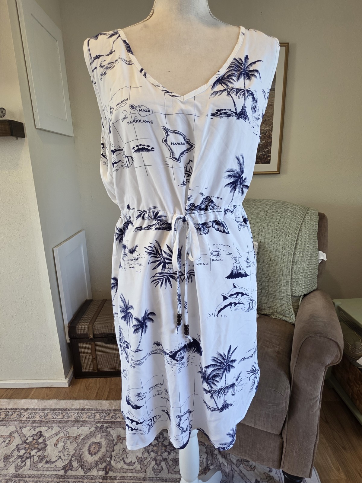 Palmwave Hawaii: Aloha Dress- Rayon Sun Dress XL Tropical Lightweight Sundress