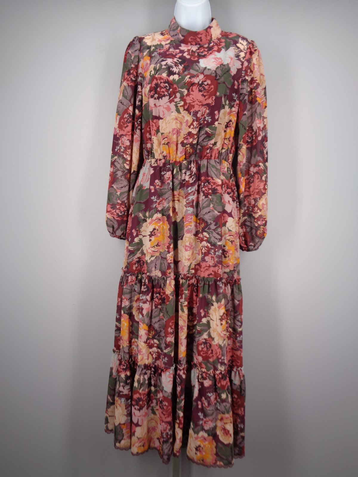 Lost Wander Romantic Garden Floral Maxi Dress Size XS Tiered Chiffon Cottagecore