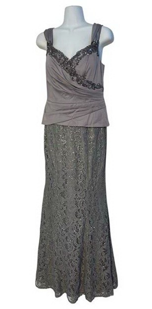 Decode 1.8 Silver Satin Beaded Ruched Top Lace Sequin Bottom Gown Size 4 $349